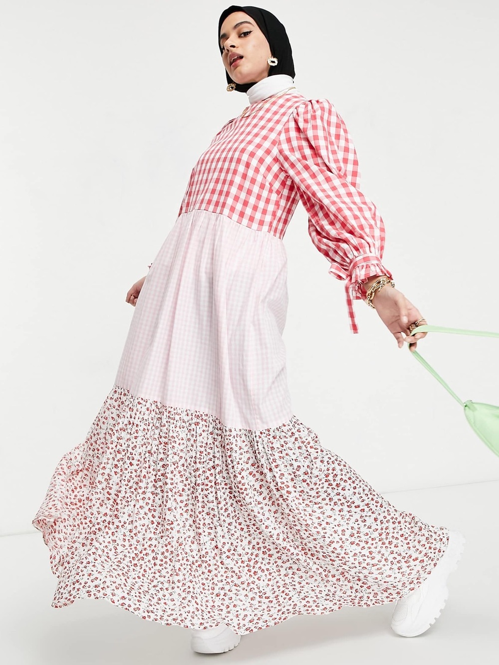 ASOS Design Gingham & Floral Print Smocked Maxi Dress Size 4 New!